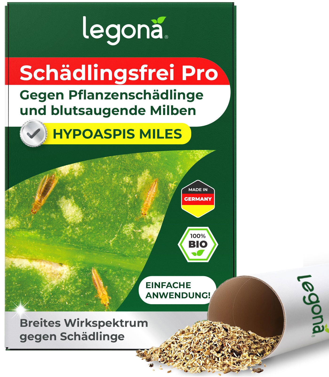 Raubmilben Hypoaspis miles gegen Thripse, Trauermücken  und die rote Vogelmilbe.