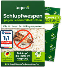 Legona Mottenfrei Schlupfwespen gegen Lebensmittelmotten, Vollbehandlung für 3 Anwendungen, 100% bio, Made in Germany, sehr gut bewertet