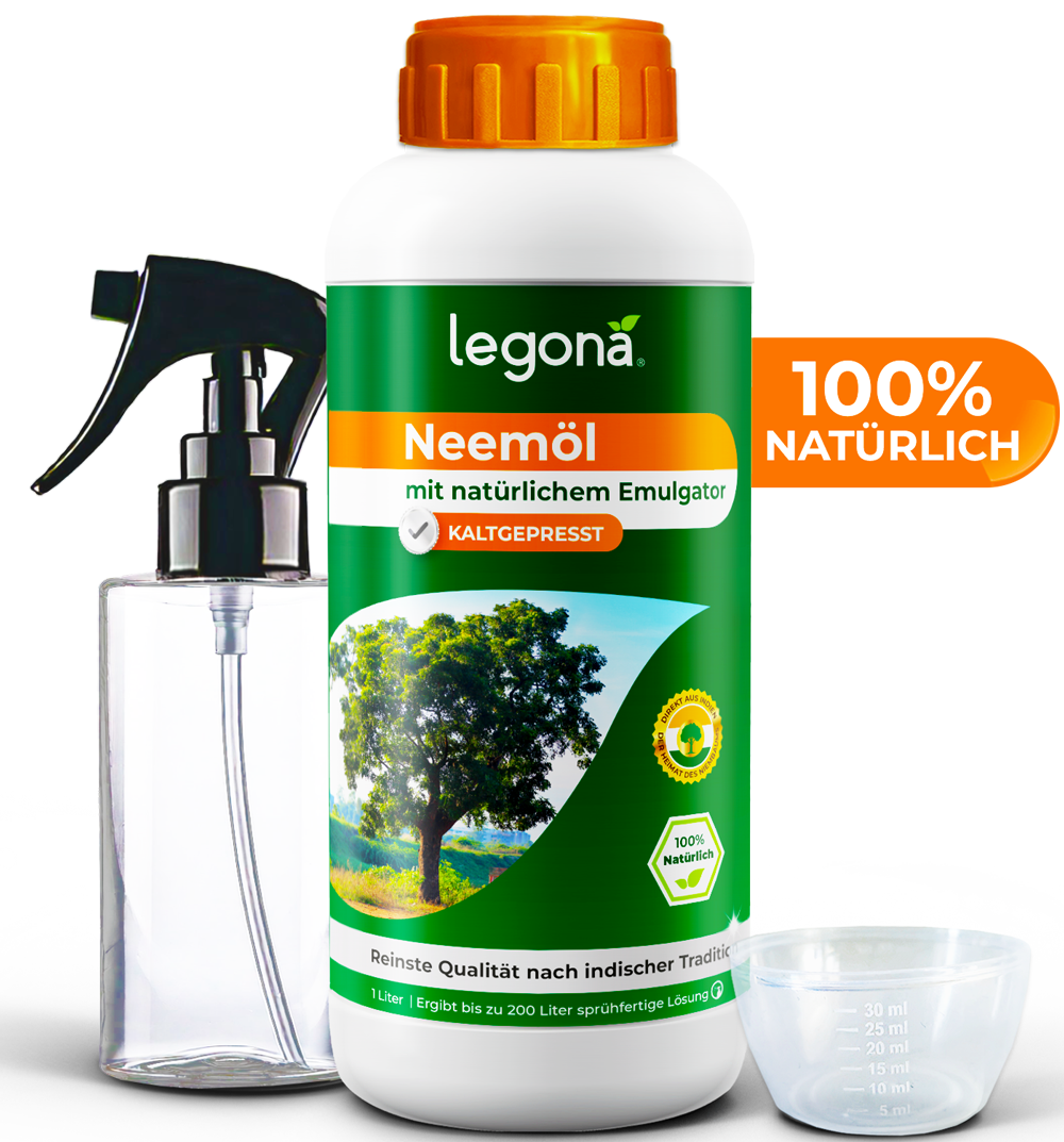 1 Liter Neemöl mit Emulgator mit Sprühflasche und Messbecher