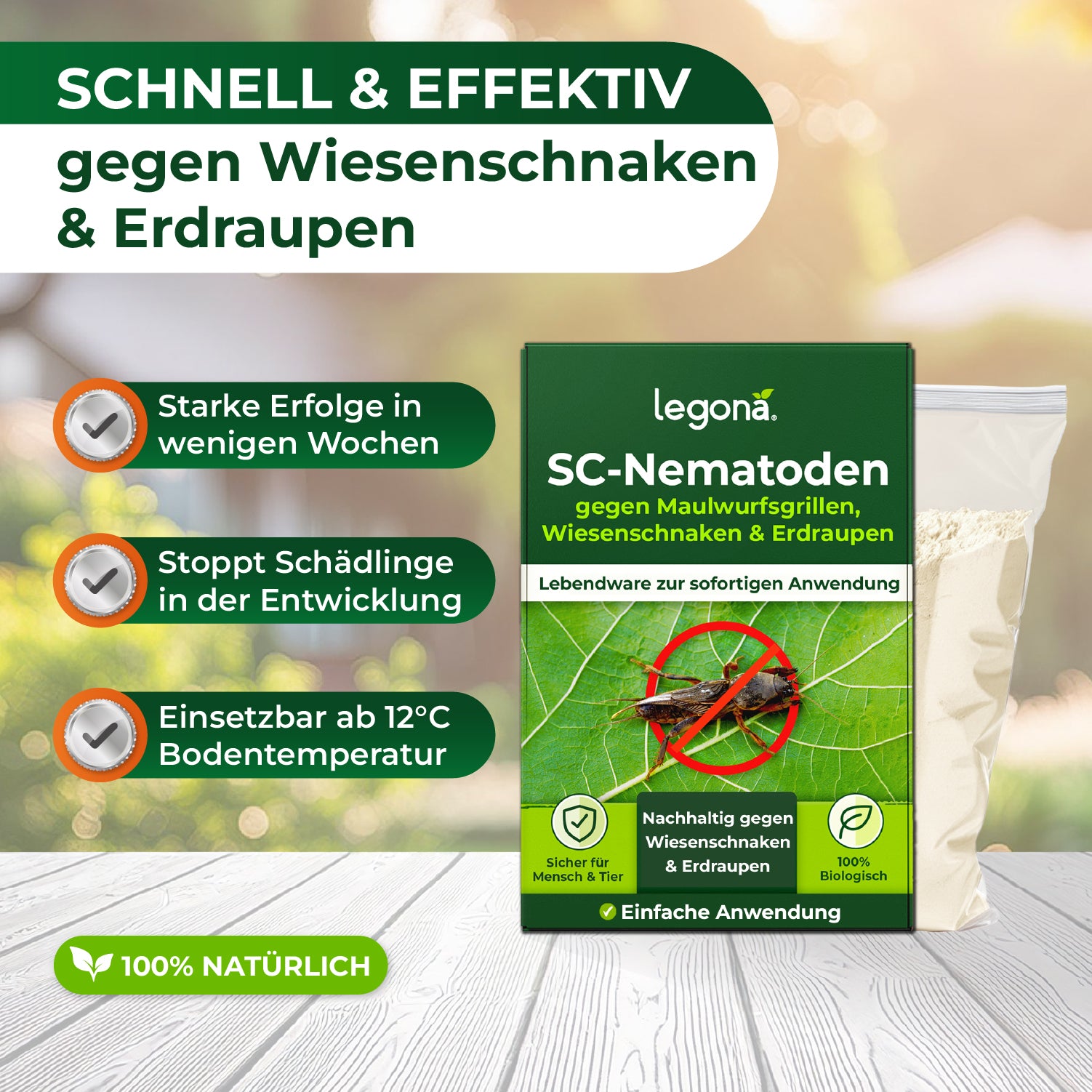 SC-Nematoden gegen Maulwurfsgrillen und Wiesenschnaken.