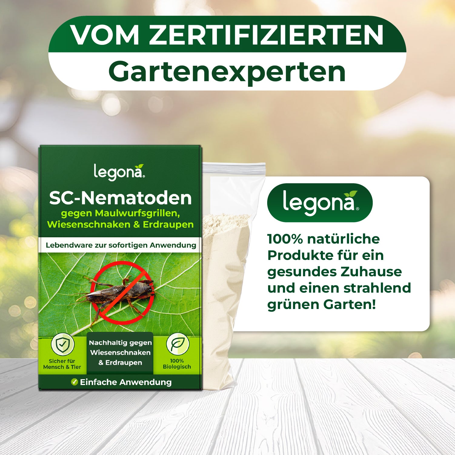 SC-Nematoden gegen Maulwurfsgrillen und Wiesenschnaken.