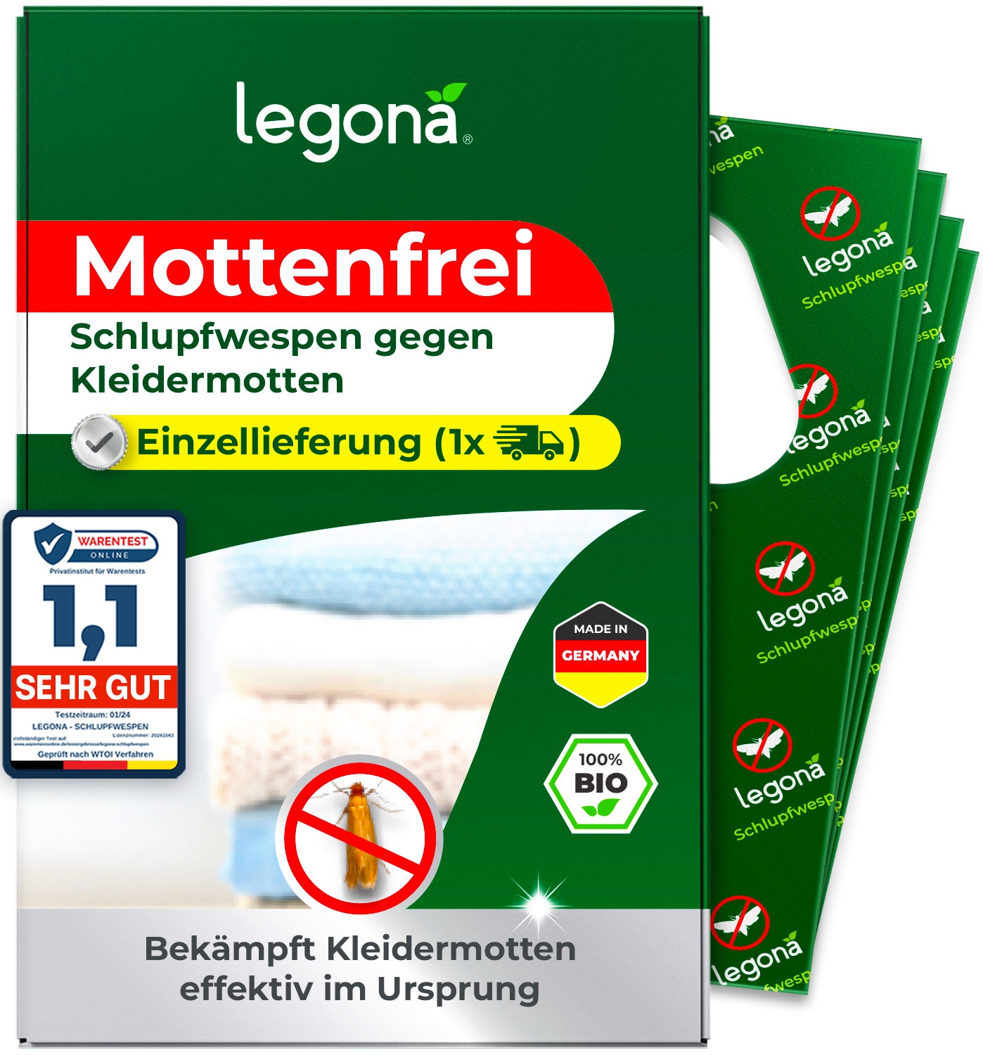 Legona Mottenfrei - Schlupfwespen gegen Kleidermotten, 100% biologisch, Made in Germany, Titelbild