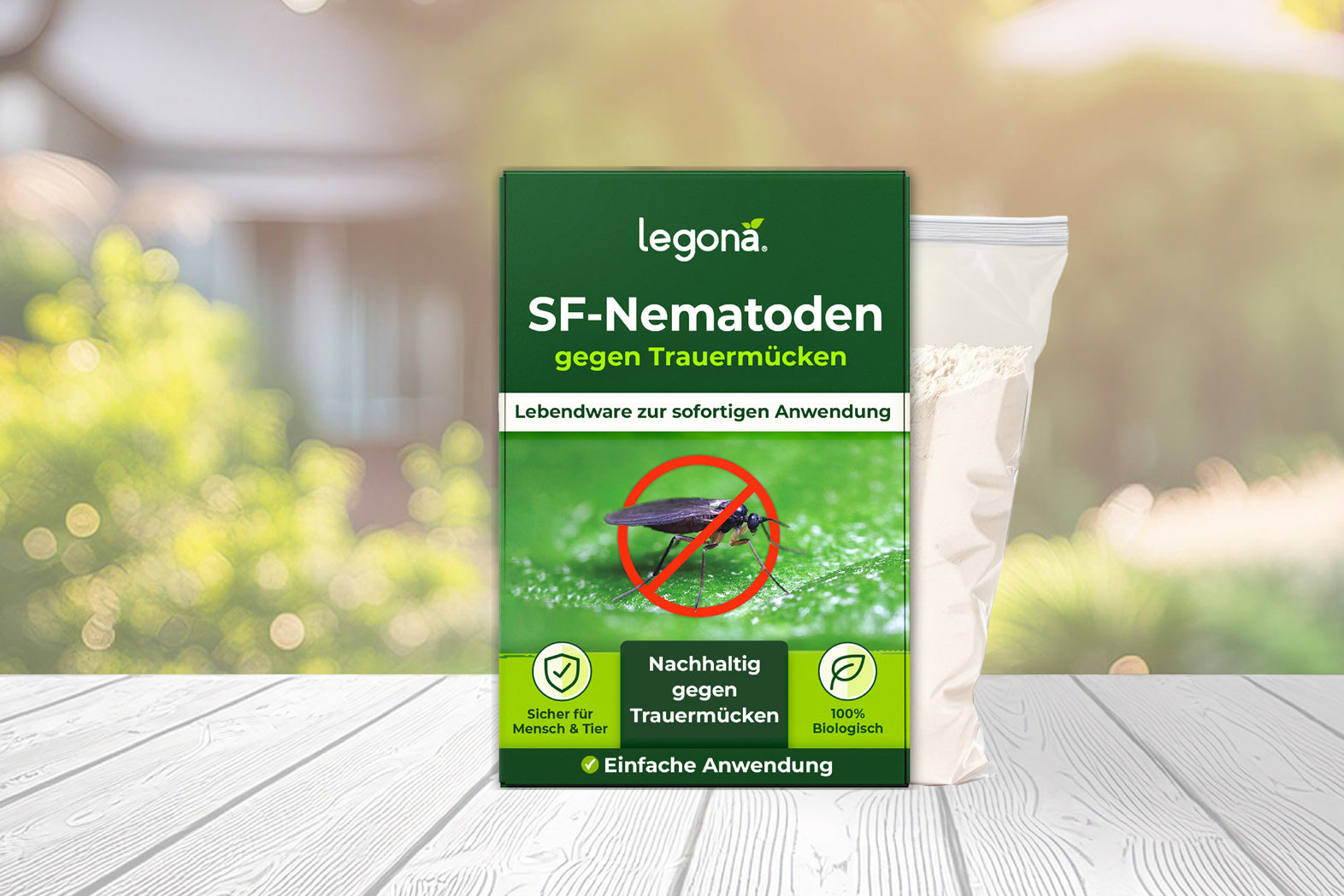 Legona SF-Nematoden gegen Trauermücken, nachhaltiges biologisches Mittel zur sofortigen Anwendung, sicher für Mensch und Tier